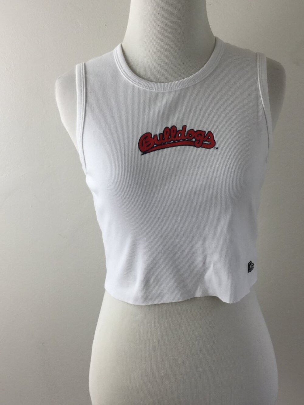 Hype and Vice "Bulldogs" Ribbed White Cropped Tank Top l